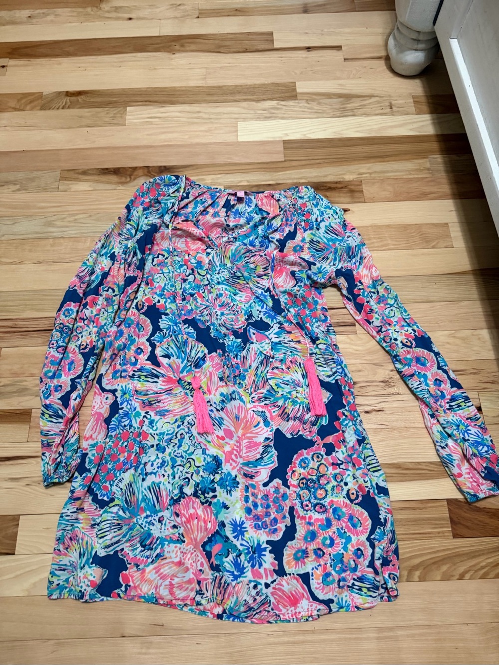 Lilly Pulitzer Navy Floral Off-Shoulder Top with Pink & Aqua Accents